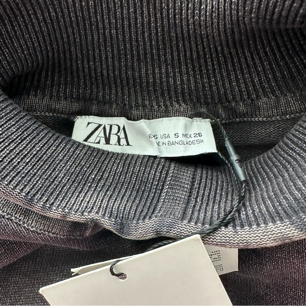 Zara Mock Neck Top Long Sleeve Hook Eye Closure SZ S Acid Wash Black Grunge NWT - Picture 2 of 9